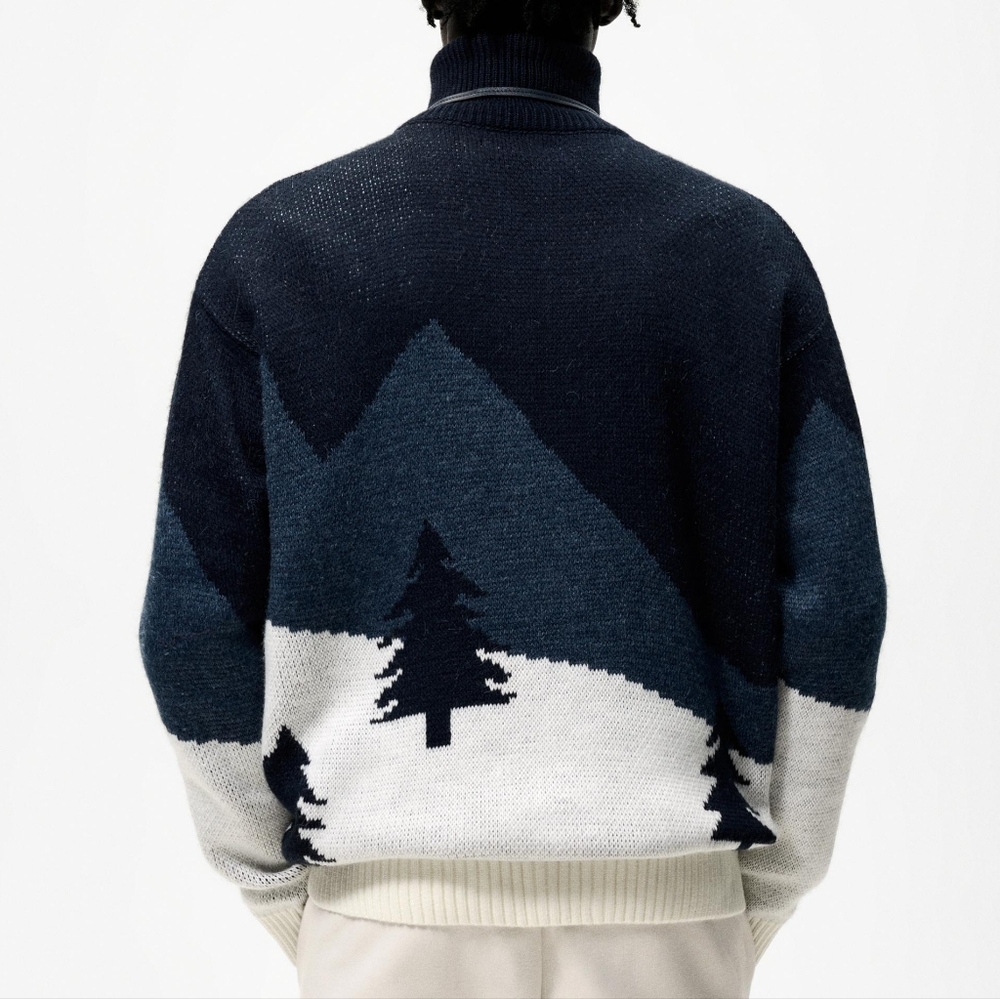 Zara Ski Jacquard Knit Jacket Blue/White Acrylic Knit Sweater Full Zip - Picture 2 of 12
